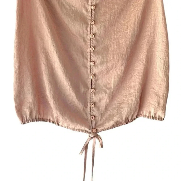 LOFT NWOT RUFFLE CAP SLEEVE BUTTON FRONT DRAWSTRING WAIST TOP PEACH | SIZE: XS - Picture 4 of 7